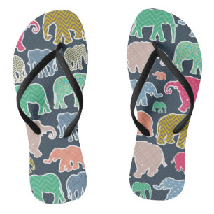 Colourful Elephants, Pattern Of Elephants, Zigzag Flip Flops