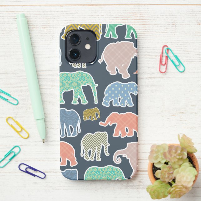 Colourful Elephants, Pattern Of Elephants, Zigzag iPhone Case (On Desk)