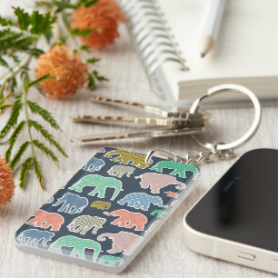 Colourful Elephants, Pattern Of Elephants, Zigzag Key Ring