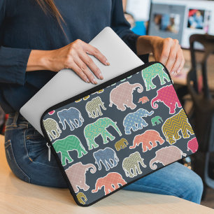 Colourful Elephants, Pattern Of Elephants, Zigzag Laptop Sleeve