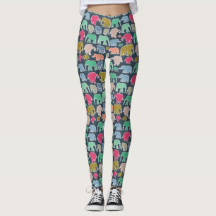 Colourful Elephants, Pattern Of Elephants, Zigzag Leggings