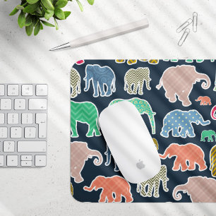 Colourful Elephants, Pattern Of Elephants, Zigzag Mouse Mat