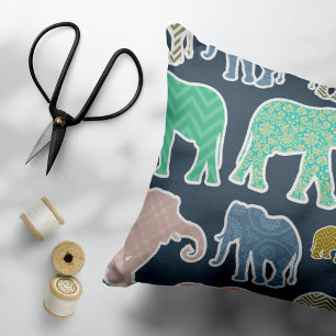 Colourful Elephants, Pattern Of Elephants, Zigzag Pillowcase