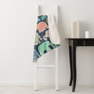 Colourful Elephants, Pattern Of Elephants, Zigzag Sherpa Blanket