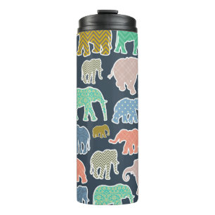 Colourful Elephants, Pattern Of Elephants, Zigzag Thermal Tumbler
