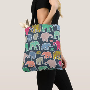 Colourful Elephants, Pattern Of Elephants, Zigzag Tote Bag