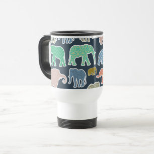 Colourful Elephants, Pattern Of Elephants, Zigzag Travel Mug