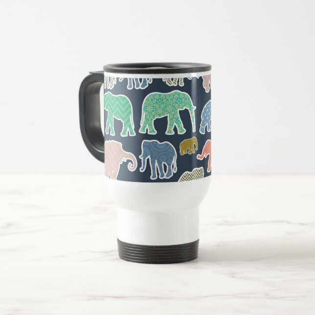 Colourful Elephants, Pattern Of Elephants, Zigzag Travel Mug (Front Left)