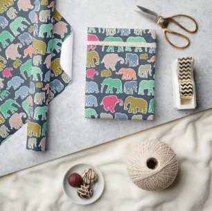 Colourful Elephants, Pattern Of Elephants, Zigzag Wrapping Paper