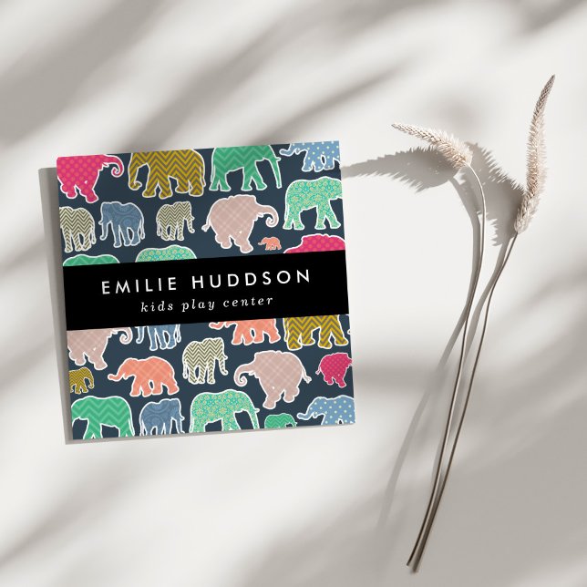 Colourful Elephants, Play Centre, Activity Centre Square Business Card (Creator Uploaded)