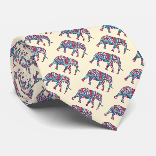 Colourful elephants tie (Rolled)