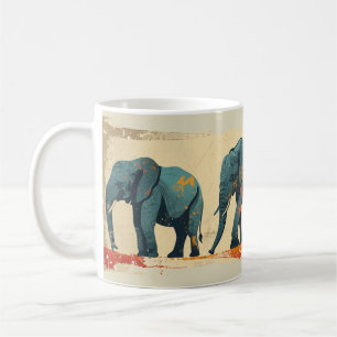 Colourful elephants vintage coffee mug
