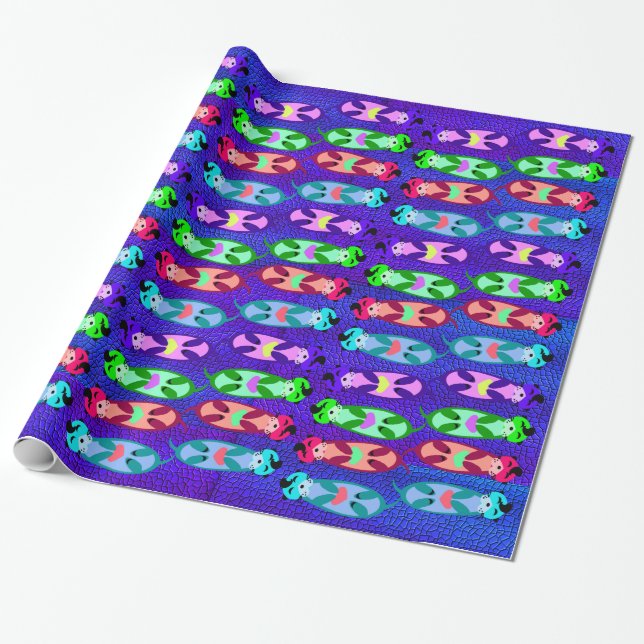 Colourful Elvis Otters with Hearts Swimming Wrapping Paper (Unrolled)
