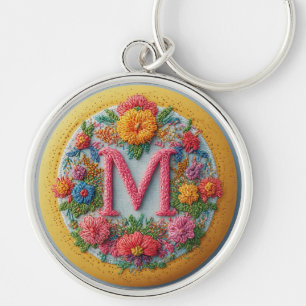 Colourful Embroidered Alphabet Design Key Ring