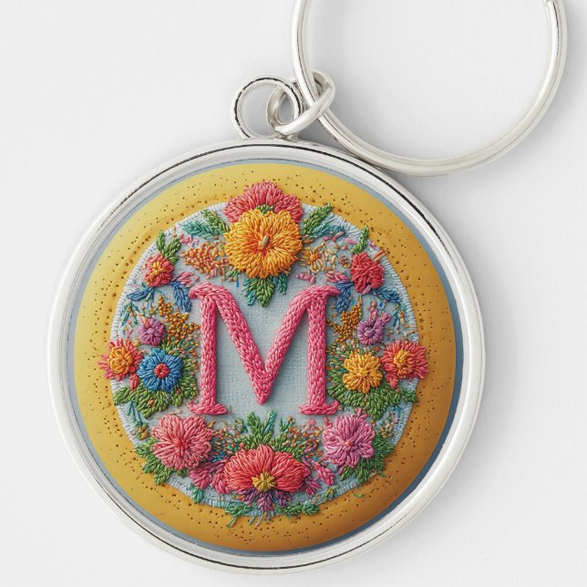 Colourful Embroidered Alphabet Design Key Ring (Front)
