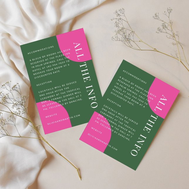 Colourful Emerald Green and Pink Wedding Details Enclosure Card (Creator Uploaded)