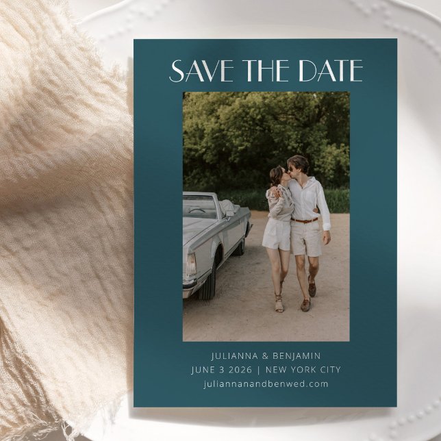 Colourful Emerald Teal Art Deco Photo Wedding Save The Date (Creator Uploaded)