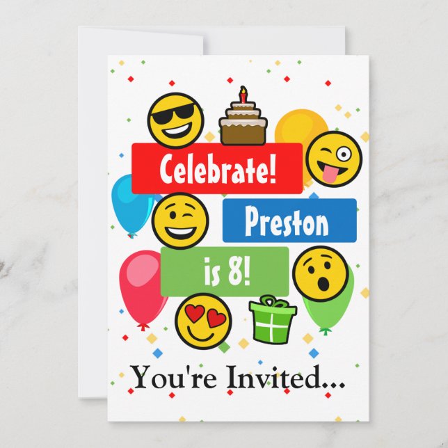 Colourful Emoji Birthday Party Kids or Boys Custom Invitation (Front)