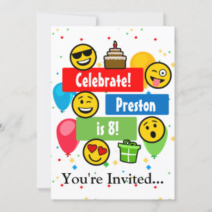 Colourful Emoji Birthday Party Kids or Boys Custom Invitation
