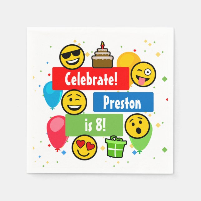 Colourful Emoji Birthday Party Kids or Boys Custom Napkin (Front)