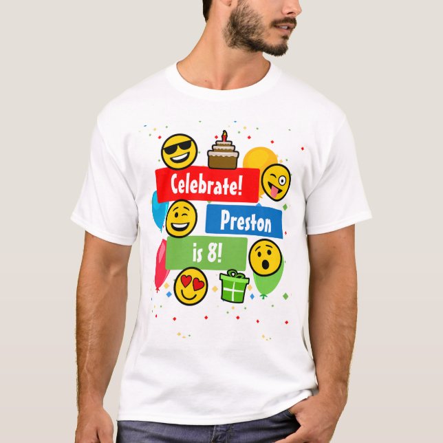 Colourful Emoji Birthday Party Kids or Boys Custom T-Shirt (Front)