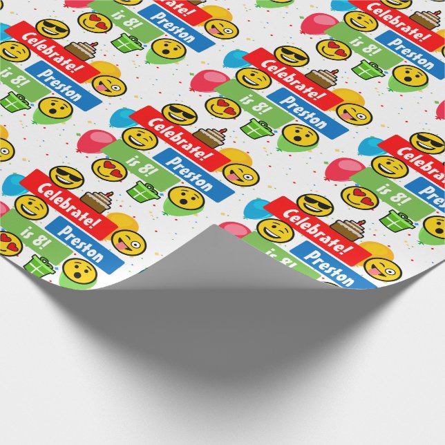 Colourful Emoji Birthday Party Kids or Boys Custom Wrapping Paper (Corner)