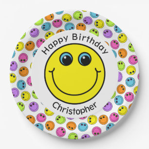 Colourful Emoji Faces Birthday Party Paper Plate