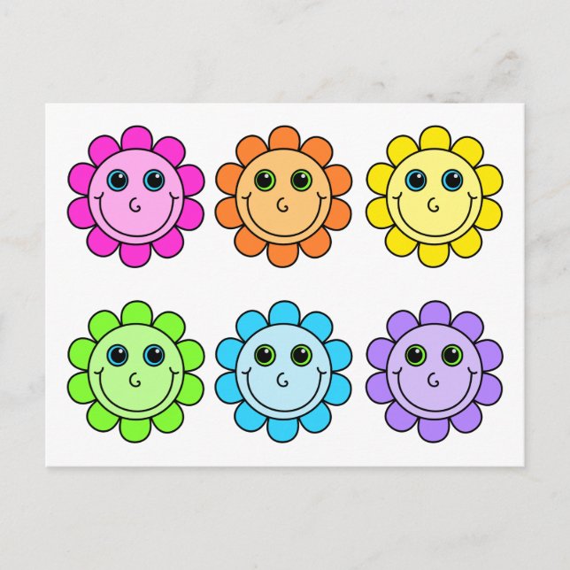 Colourful Emoji Flower Faces Postcard (Front)
