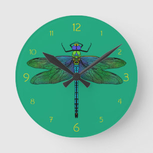 Colourful Emperor Dragonfly Art Round Clock