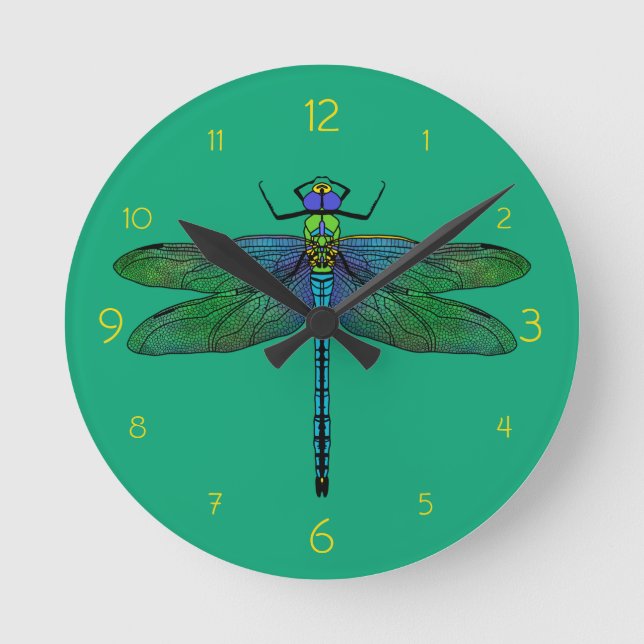 Colourful Emperor Dragonfly Art Round Clock (Front)