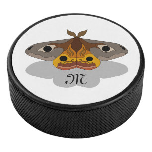 Colourful Emperor Moth Monogram Hockey Puck