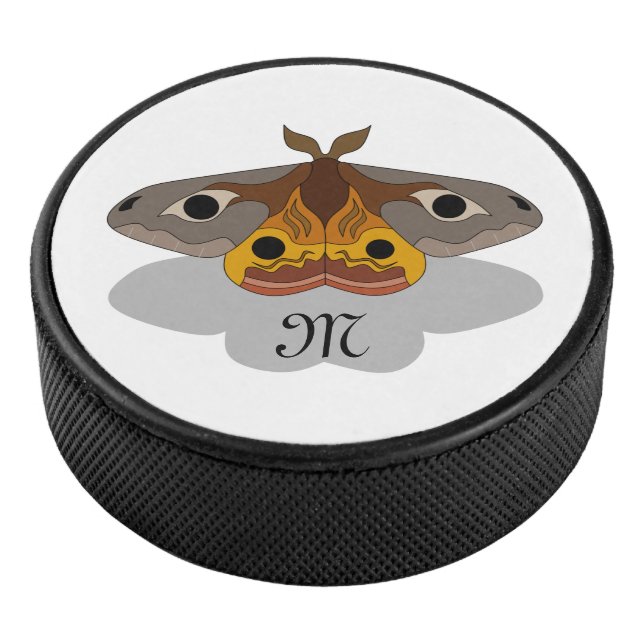 Colourful Emperor Moth Monogram Hockey Puck (3/4)