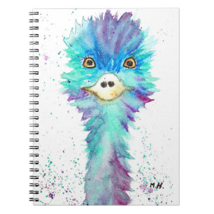 Colourful emu bird animal watercolor cute notebook
