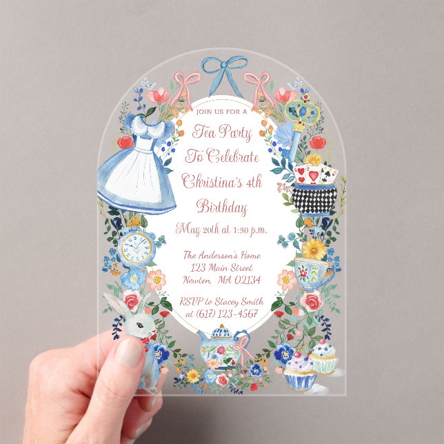Colourful Enchanted Alice in Wonderland Birthday  Acrylic Invitations (Insitu (Handheld))