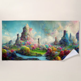 Colourful Enchanted Forest Alien Landscape Beach Towel
