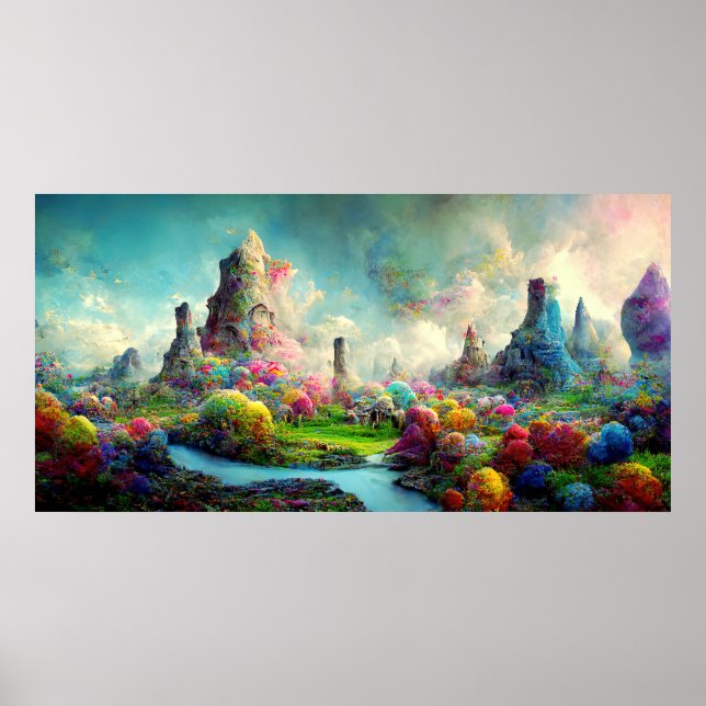 Colourful Enchanted Forest Fantasy Landscape Poster (Front)