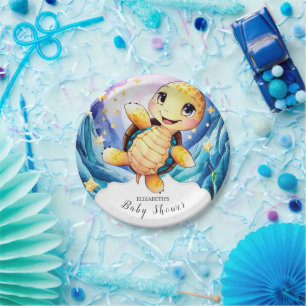 Colourful Enchanted Ocean Turtle Baby Shower Paper Plate