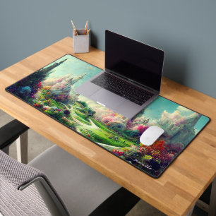 Colourful enchanted panoramic landscape desk mat