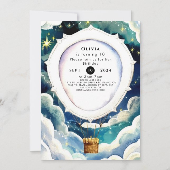 Colourful Enchantment Hot Air Balloon Birthday Invitation (Front)