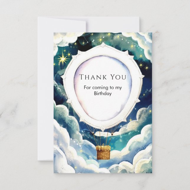 Colourful Enchantment Hot Air Balloon Birthday Thank You Card (Front)