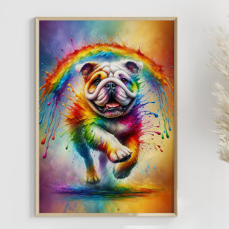 Colourful English Bulldog Paint Splatter Poster