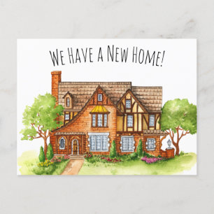 Colourful English Cottag Change of Address Postcar Postcard