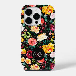 Colourful English garden flowers pattern monograms iPhone 14 Pro Case