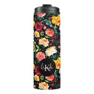 Colourful English garden flowers pattern monograms Thermal Tumbler