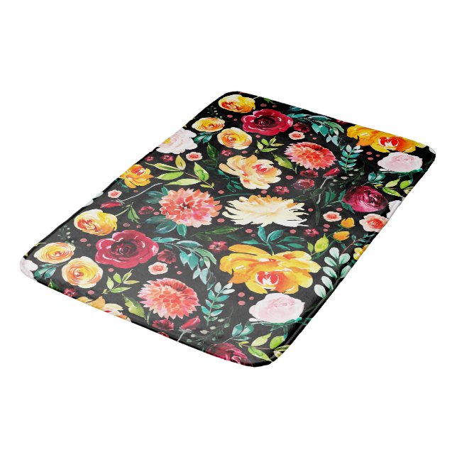 Colourful English Garden Summer Watercolor Flowers Bath Mat (Angled)