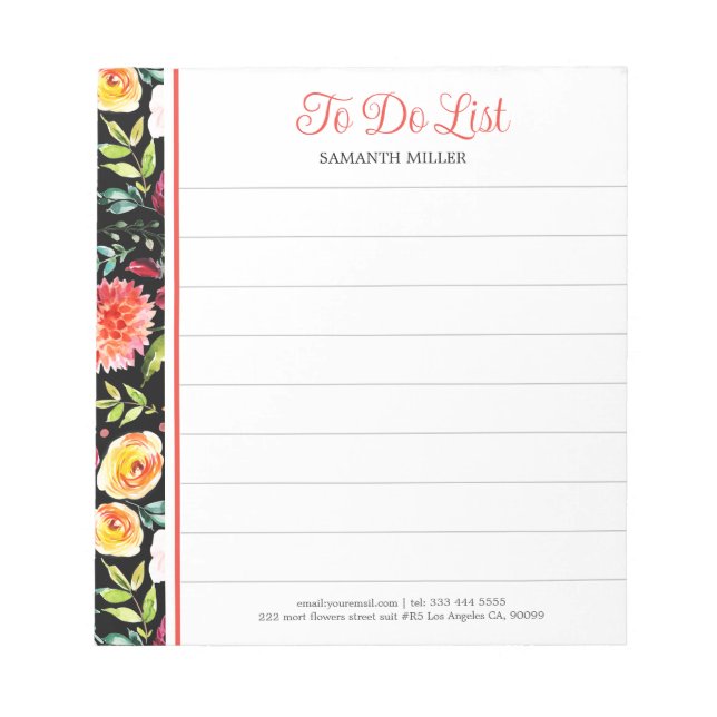 Colourful English Garden Watercolor Flowers Notepad (Front)