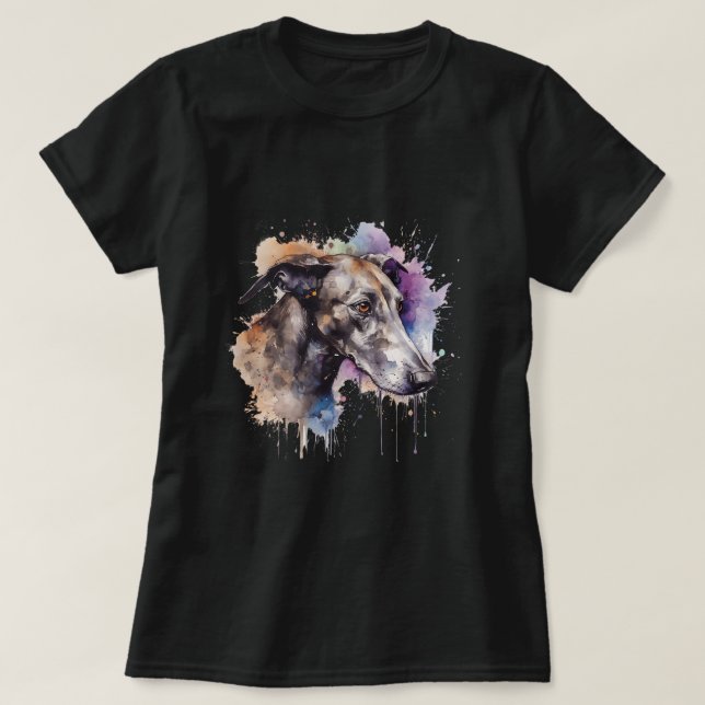 Colourful English Greyhound watercolor art T-Shirt (Design Front)