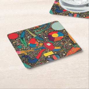 Colourful Ensemble by Wassily Kandinsky Square Paper Coaster