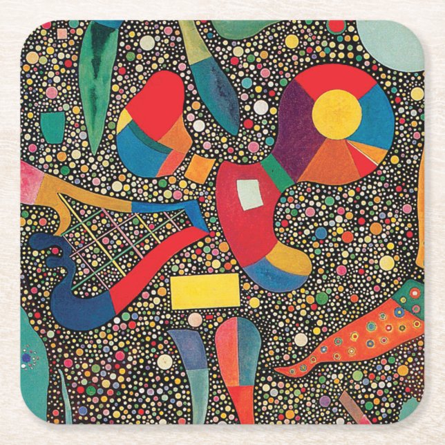 Colourful Ensemble by Wassily Kandinsky Square Paper Coaster (Front)