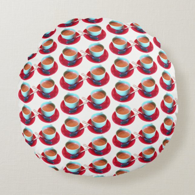 Colourful Espresso Cup and Saucer Photograph Round Cushion (Front)